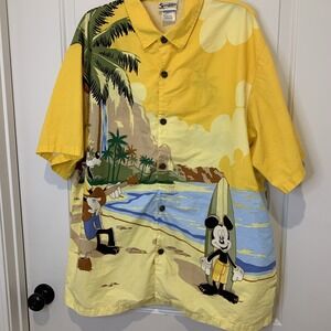 Vtg Hang Loose Disney World XL Men's Hawaiian Shirt Goofy Mickey Donald Duck